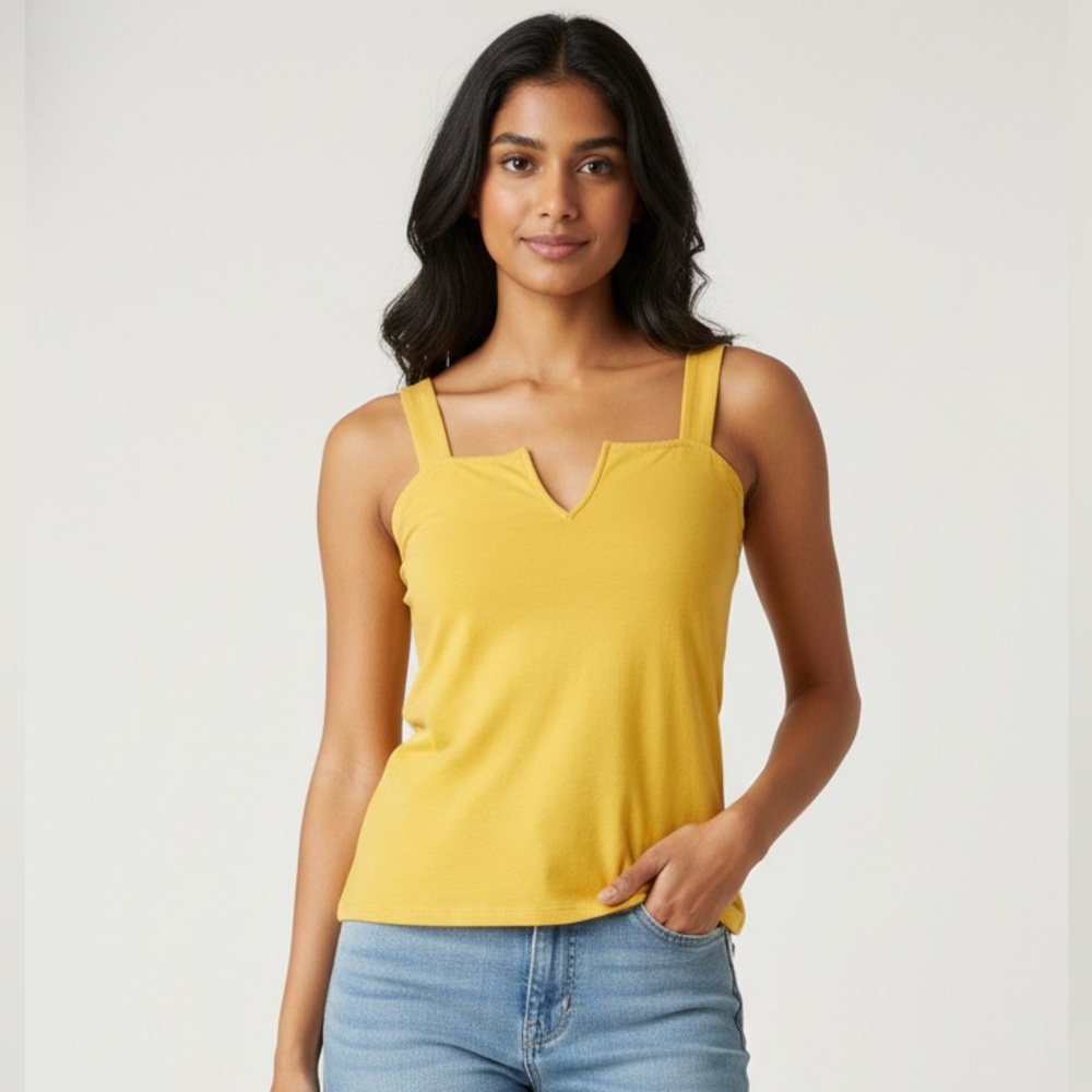 Express One Eleven Mustard Gold Notched Neck Tank Top - Size XSP